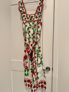 SUE SARTOR Strawberry Print Sundress in Red, Green & White
